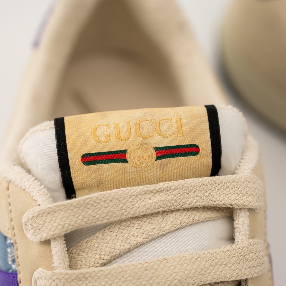 size 41.5G 11.5 US Gucci Screener Enamel Aged Sneakers Beige Blue Red - Picture 9 of 13